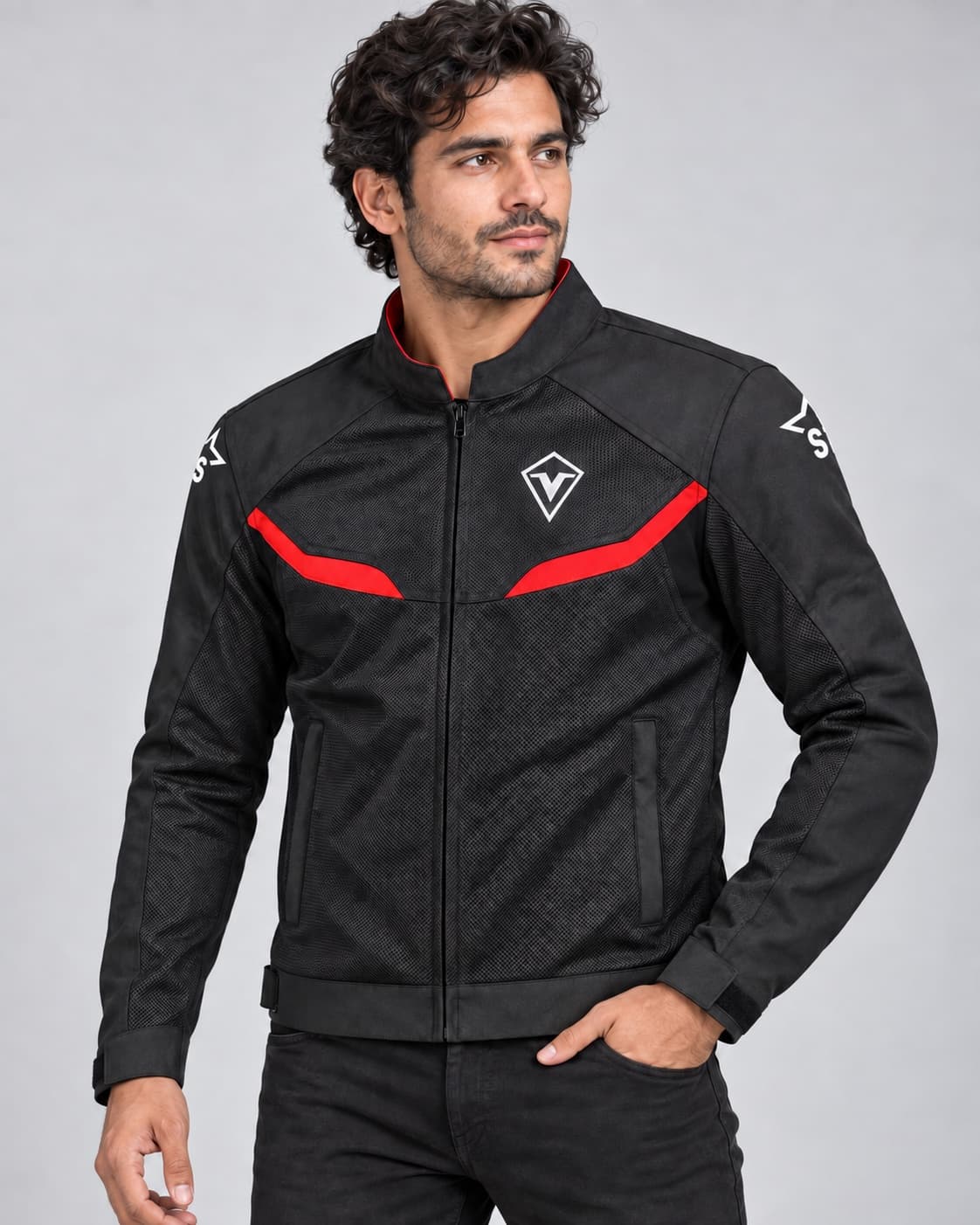 Mesh moto jacket — black and red — Black