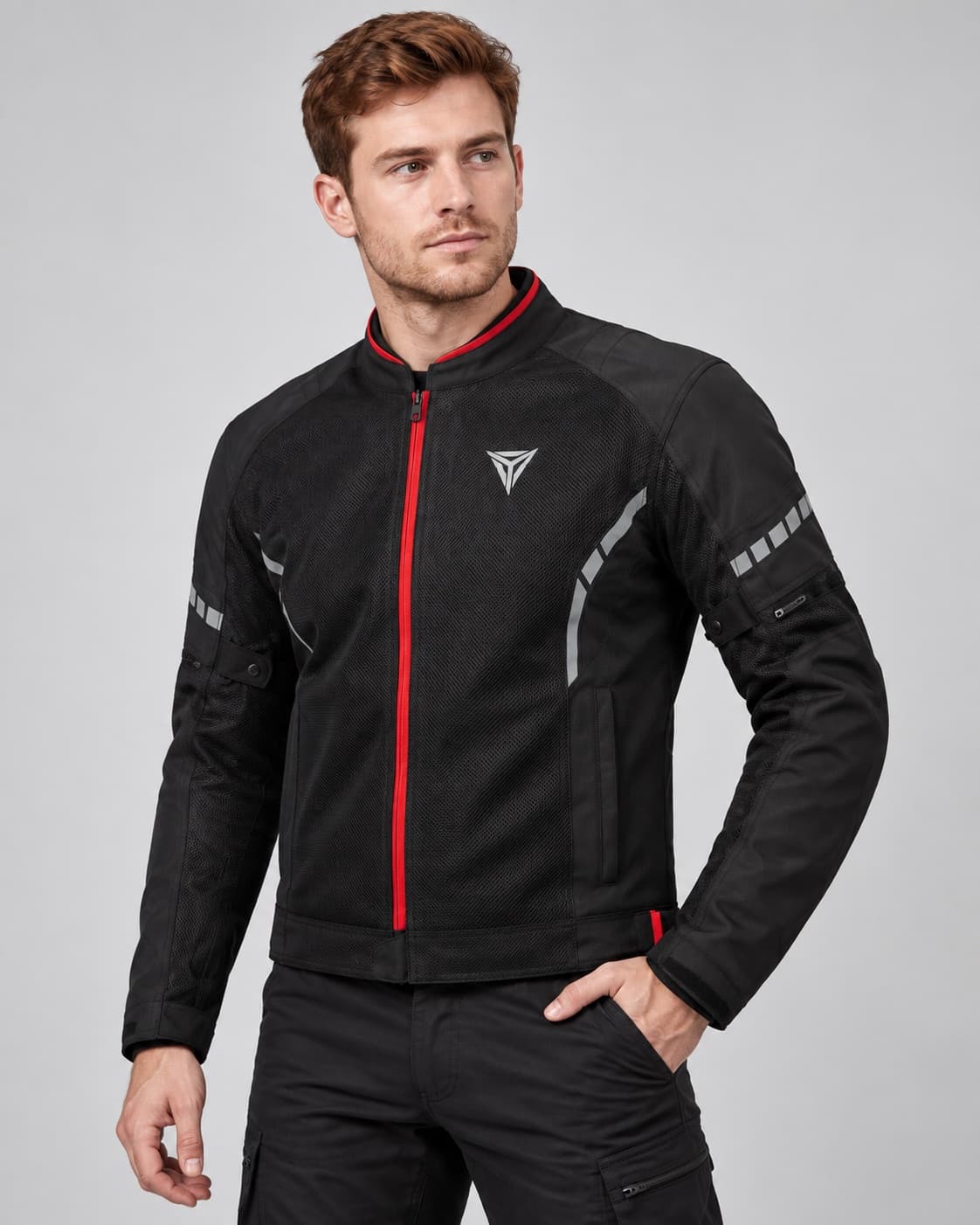 Jaqueta de malha — zíper vermelho — Preto